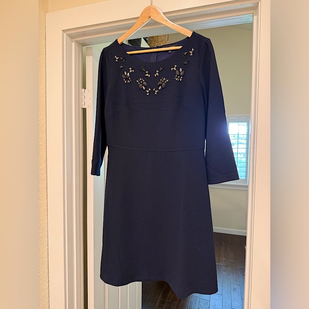 Banana Republic Navy A-Line Dress Bateau Neckline 3/4 Sleeve